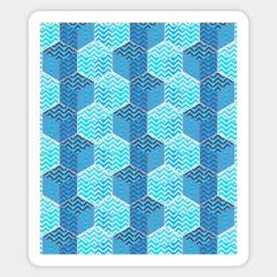 Cube pattern in teal blue chevron Sticker